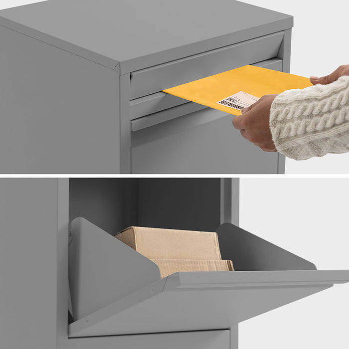 Freestanding Parcel Post Box Letterbox Letter Slot Woodland Grey