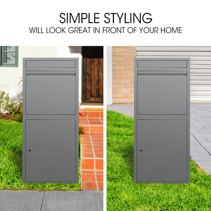 Freestanding Parcel Post Box Letterbox Letter Slot Woodland Grey