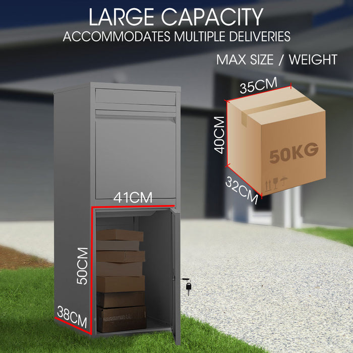 Freestanding Parcel Post Box Letterbox Letter Slot Woodland Grey