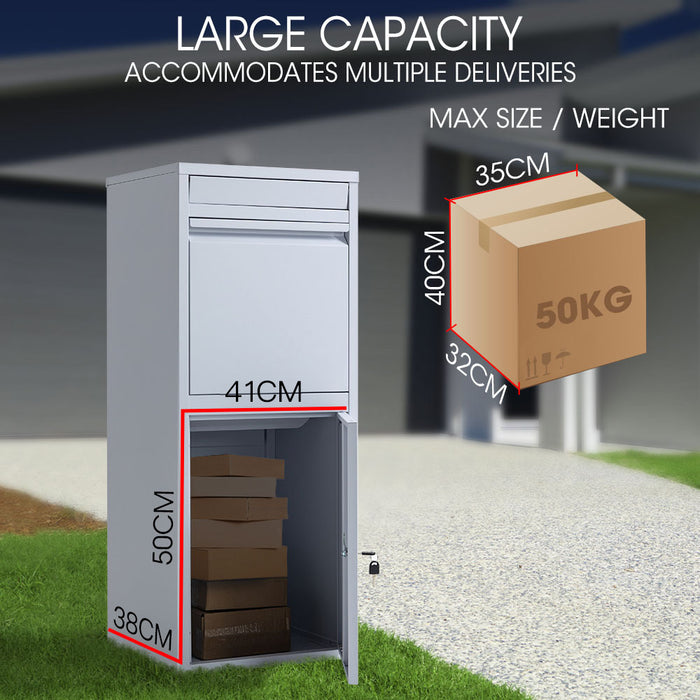 Freestanding Parcel Post Box Letterbox Letter Slot Light Grey