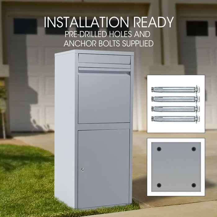 Freestanding Parcel Post Box Letterbox Letter Slot Light Grey