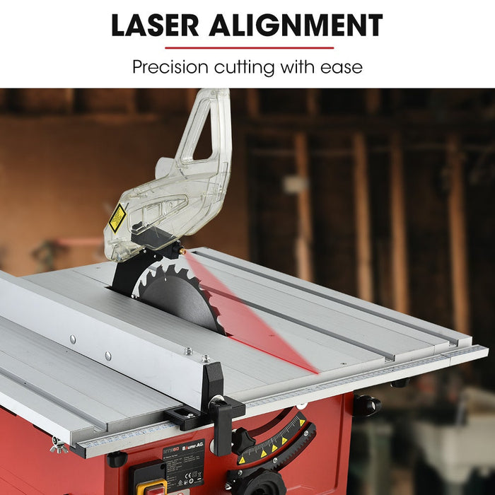 2000W 254Mm Corded Table Saw With Stand Extendable Laser Guide