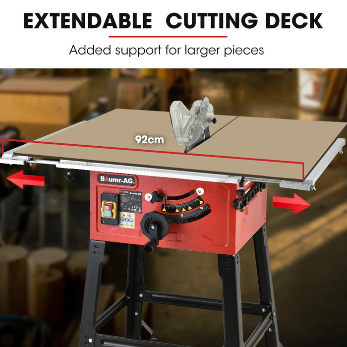 2000W 254Mm Corded Table Saw With Stand Extendable Laser Guide
