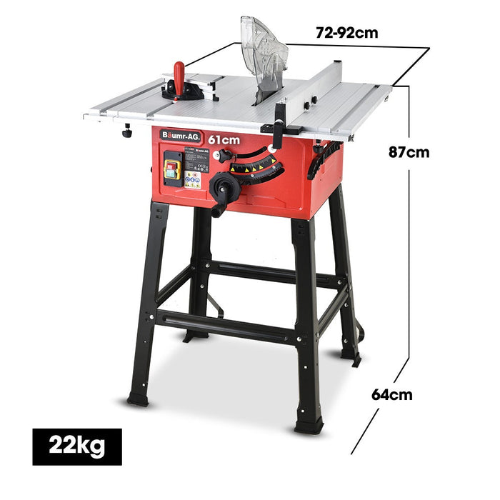 2000W 254Mm Corded Table Saw With Stand Extendable Laser Guide