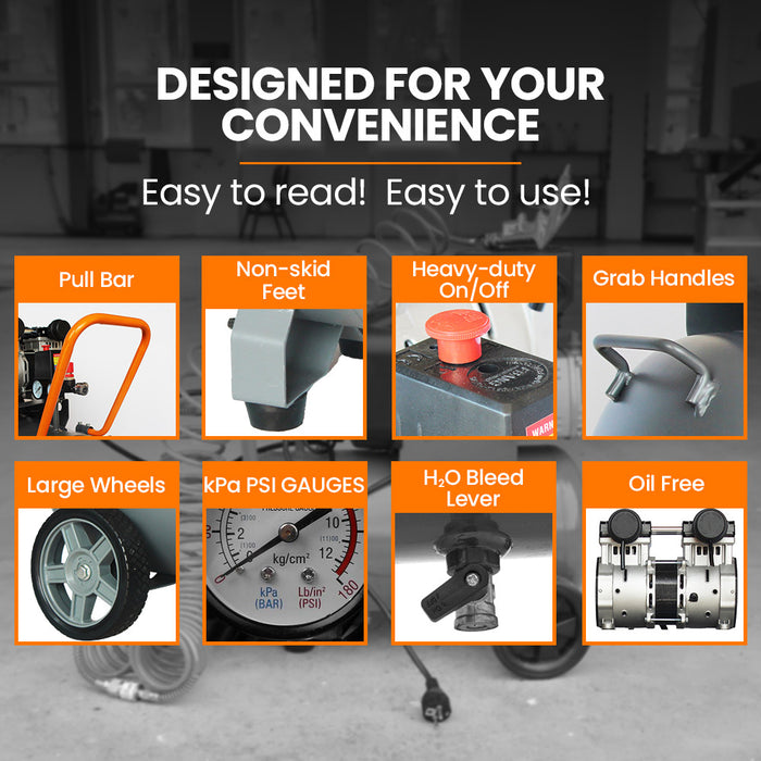 25L 1.5Hp Silent Oil-Free Electric Air Compressor Portable