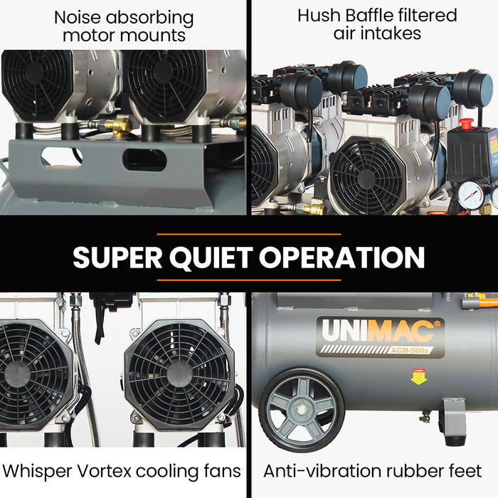 50L 3.0Hp Silent Oil-Free Electric Air Compressor Portable Twin Nitto Outlets