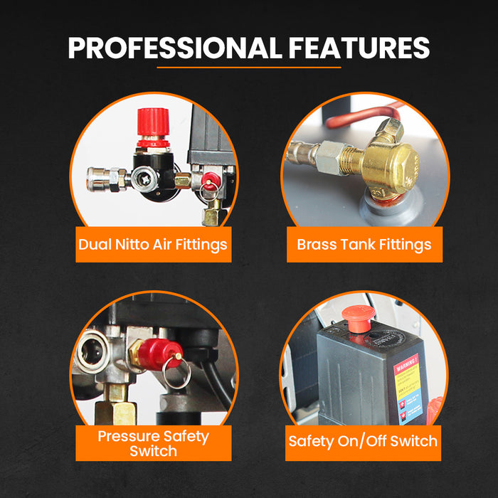50L 3.0Hp Silent Oil-Free Electric Air Compressor Portable Twin Nitto Outlets