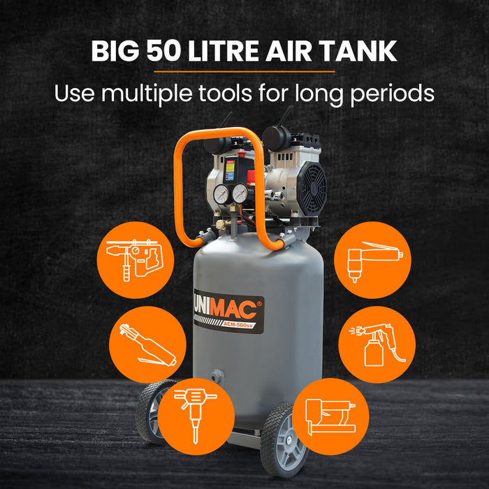 2Hp 50L Silent Oil-Free Portable Electric Air Compressor Vertical For Airtools Tyre Inflation