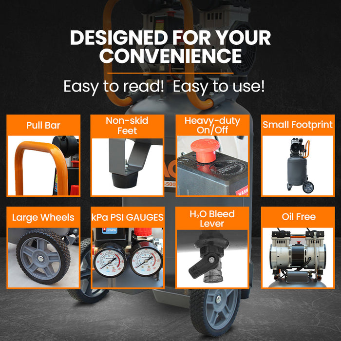 2Hp 50L Silent Oil-Free Portable Electric Air Compressor Vertical For Airtools Tyre Inflation