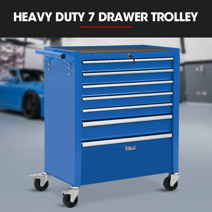 Pro 7 Drawer Tool Box Cabinet Trolley Storage Toolbox Garage Organiser Set Blue