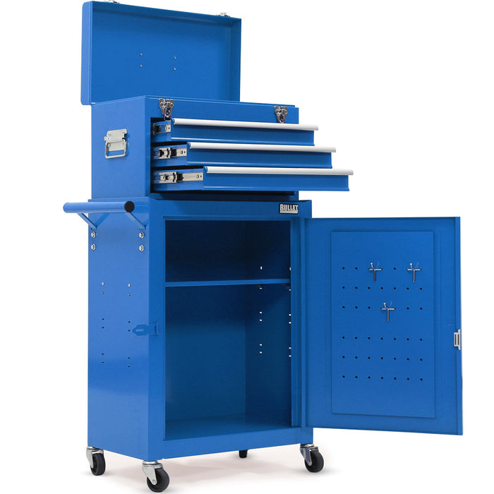 3 Drawer Tool Box Cabinet Trolley Storage With 1-Door Toolbox Garage Organiser Set Blue