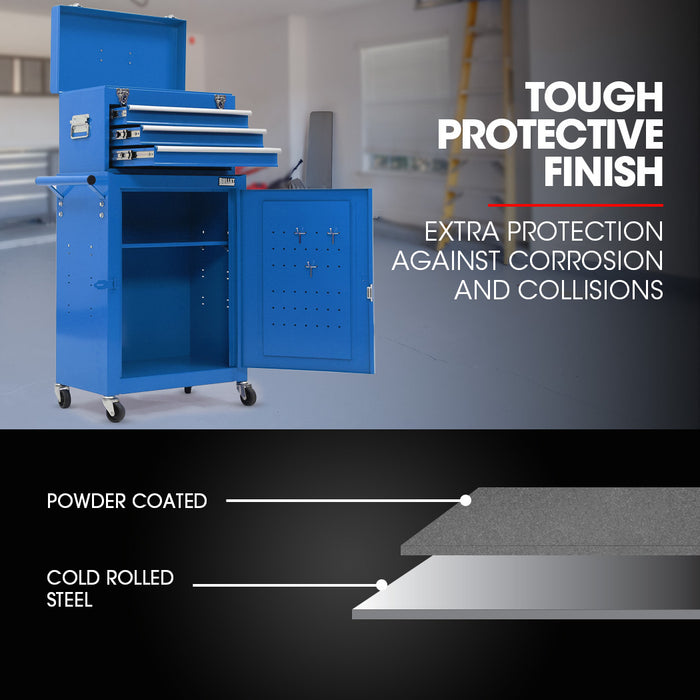 3 Drawer Tool Box Cabinet Trolley Storage With 1-Door Toolbox Garage Organiser Set Blue