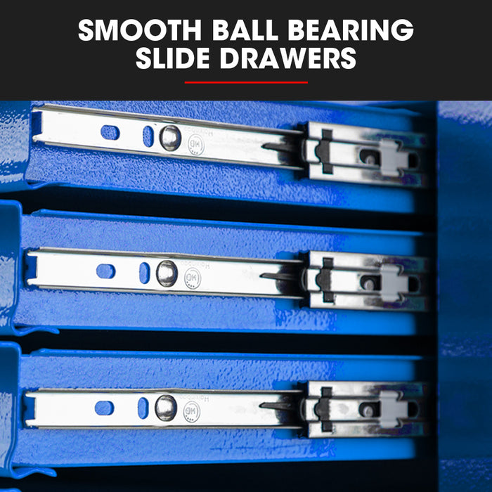 3 Drawer Tool Box Cabinet Trolley Storage With 1-Door Toolbox Garage Organiser Set Blue