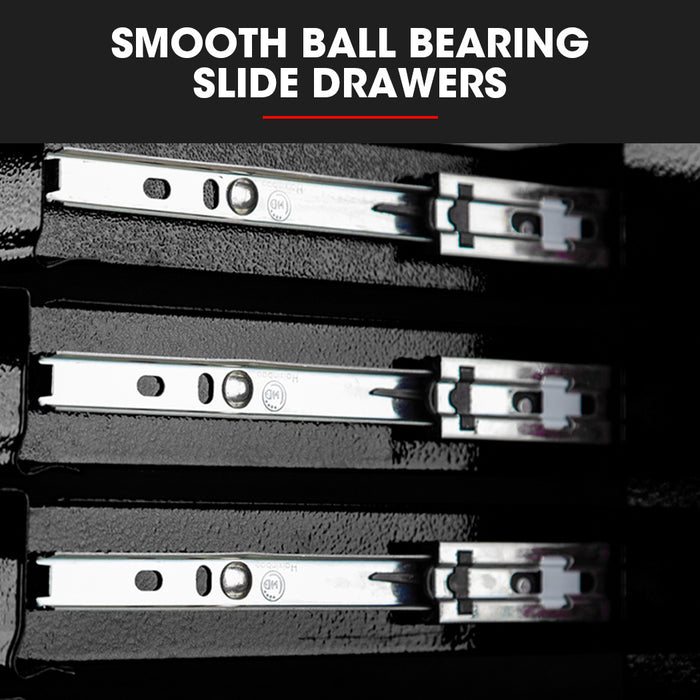 3 Drawer Tool Box Cabinet Trolley Storage With 1-Door Toolbox Garage Organiser Set Black