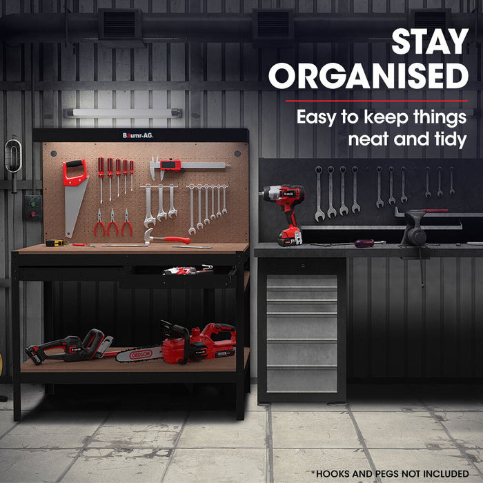 Steel Garage Workbench With Led Lights Pegboard Tool Storage Work Bench Workshop Table