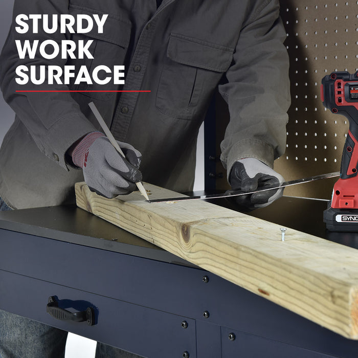 Steel Garage Workbench With Led Lights Pegboard Tool Storage Work Bench Workshop Table