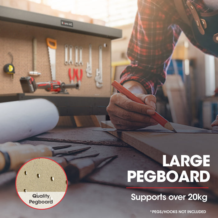 Steel Garage Workbench With Led Lights Pegboard Tool Storage Work Bench Workshop Table