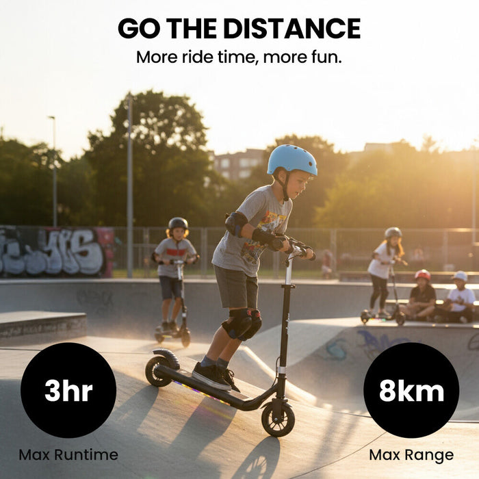 Edge Electric Scooter Kids & Teens Adjustable Handlebars 3 Speed Modes Dual Foot E-Brake Bluetooth Music Led Black