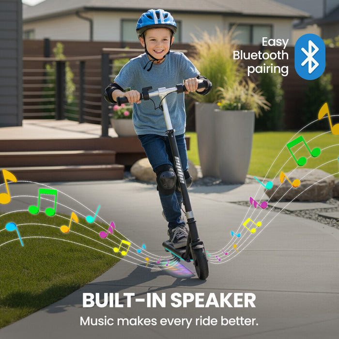 Edge Electric Scooter Kids & Teens Adjustable Handlebars 3 Speed Modes Dual Foot E-Brake Bluetooth Music Led Black