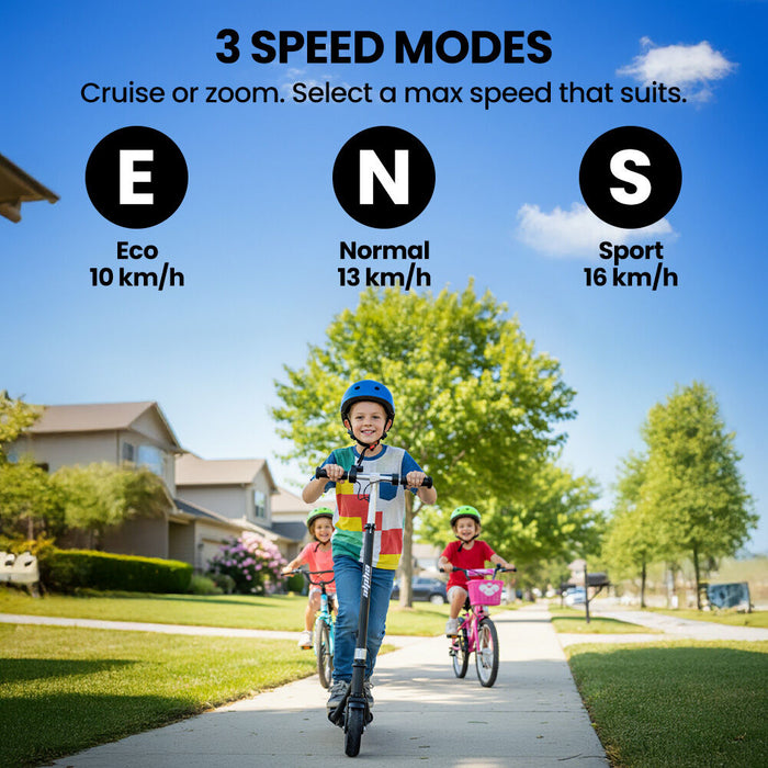 Edge Electric Scooter Kids & Teens Adjustable Handlebars 3 Speed Modes Dual Foot E-Brake Bluetooth Music Led Black