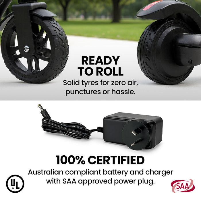 Edge Electric Scooter Kids & Teens Adjustable Handlebars 3 Speed Modes Dual Foot E-Brake Bluetooth Music Led Black