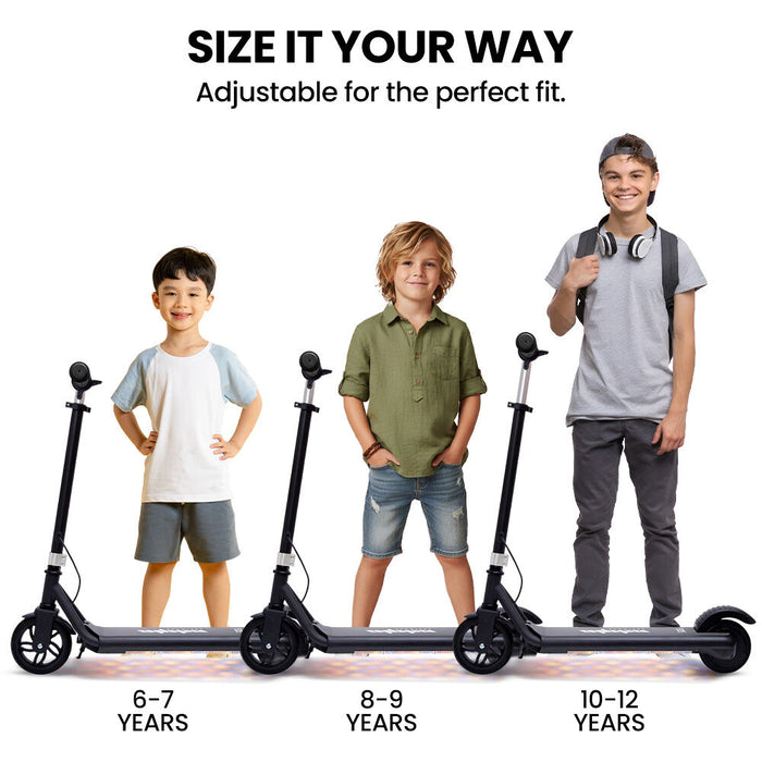 Edge Electric Scooter Kids & Teens Adjustable Handlebars 3 Speed Modes Dual Foot E-Brake Bluetooth Music Led Black