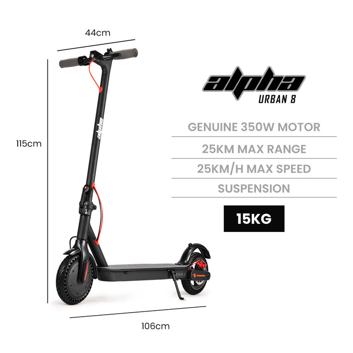 Urban 8 Electric Scooter Suspension 25Km Range 8.5-Inch Wheels Brushless Motor Motorised Commuter Escooter For Adults Black