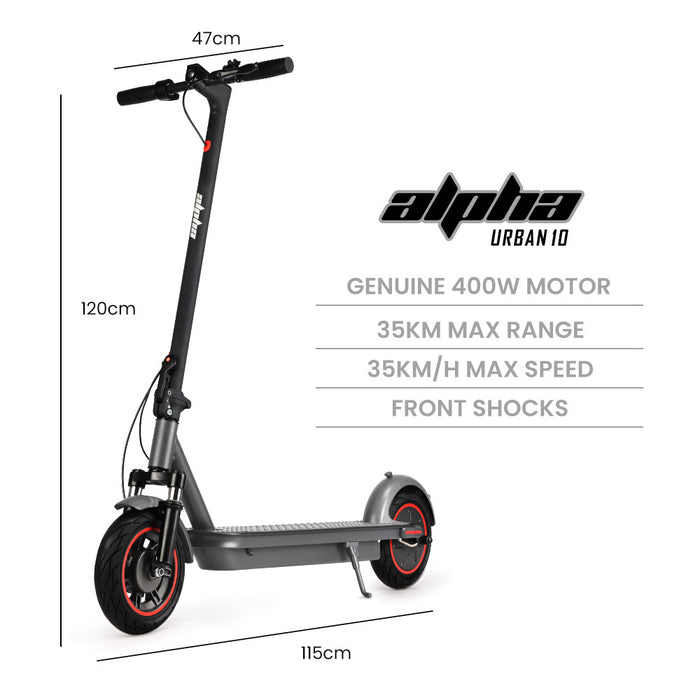 Urban 10 Electric Scooter 35Km / H Suspension 35Km Range 10-Inch Wheels Brushless Motor Free App Motorised Commuter Escooter For Adults Grey
