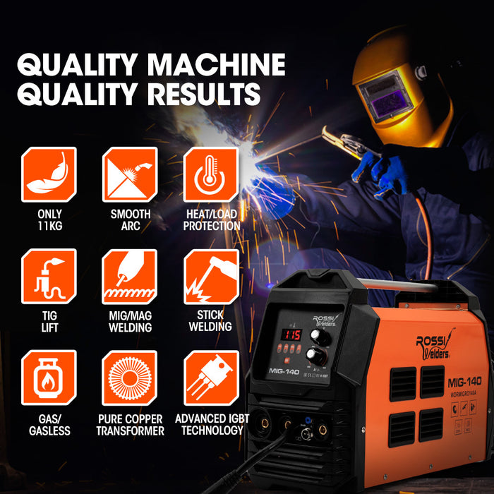 140A Mig / Mag / Mma / Arc / Tig Multi-Purpose Welder Mig-140 Flux / Solid Wire / Co2 Or Argon Gas