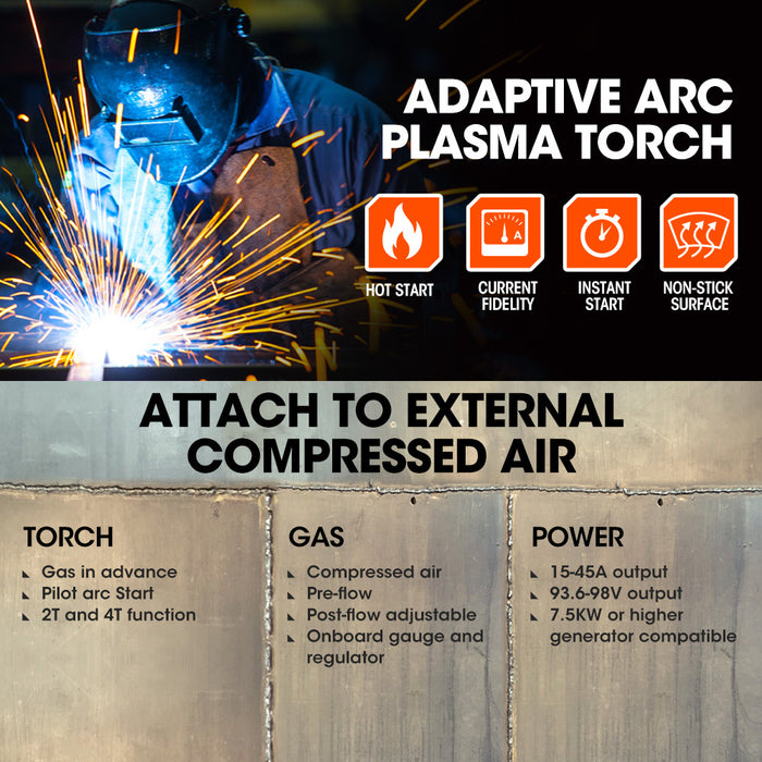 45A Plasma Cutter Non-Touch Pilot Arc For Easy Cuts Of Painted Or Rusty Metals Dc Inverter Cutting Machine