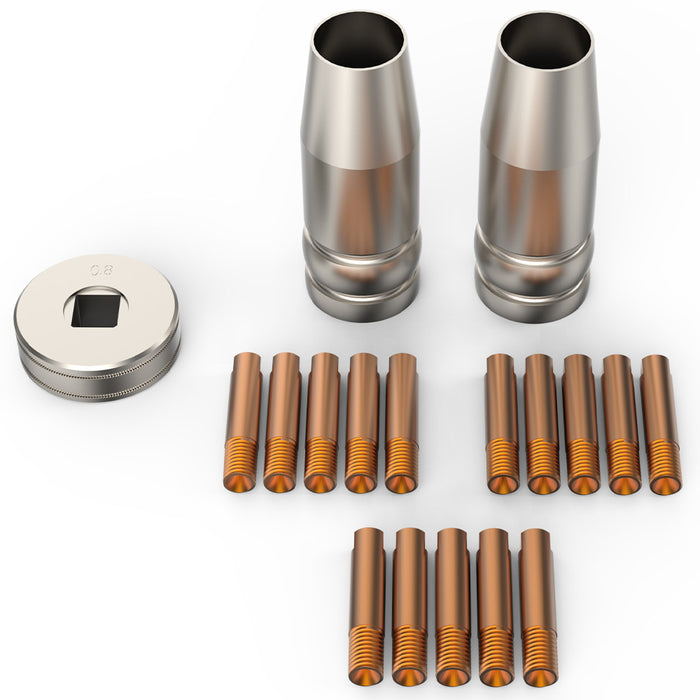 18Pc Welding Consumables Kit To Suit Mig / Mag 14-15Ak Torch Includes Tips Shield Cups