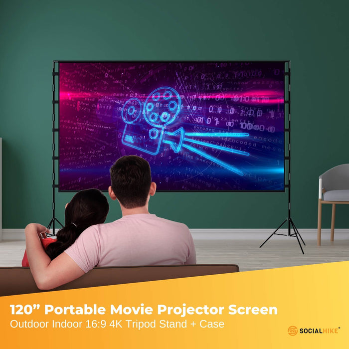 120 Inch Portable Movie Projector Screen - Outdoor Indoor 16 9 4K Tripod Stand Case