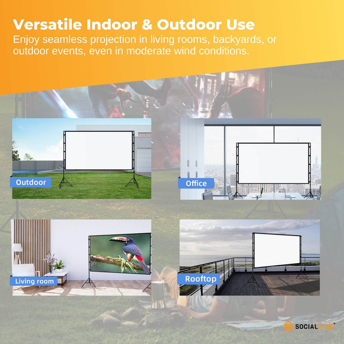 120 Inch Portable Movie Projector Screen - Outdoor Indoor 16 9 4K Tripod Stand Case