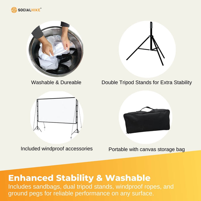 120 Inch Portable Movie Projector Screen - Outdoor Indoor 16 9 4K Tripod Stand Case