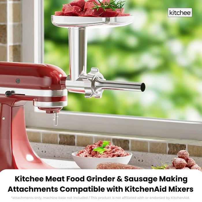 Kitchee Meat Food Grinder Sausage Attachment - Compatible With Kitchenaid Mixers