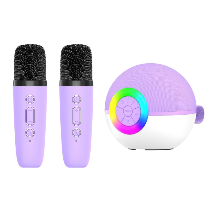 Mini Karaoke Machine - 2X Wireless Microphones Portable Bluetooth Speaker Purple