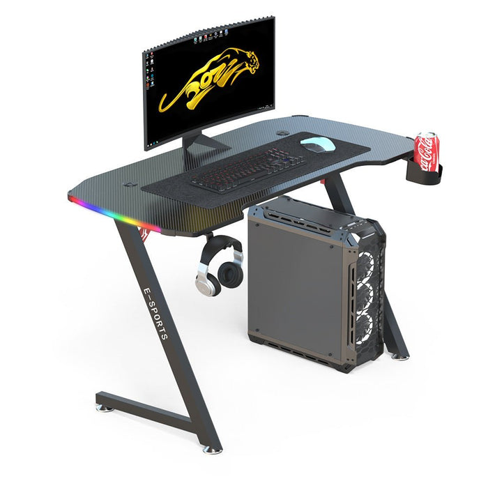 140Cm New Arrive Computer Table Z Shaped Gaming Desk With Rgb Led Lights Gaming Tables