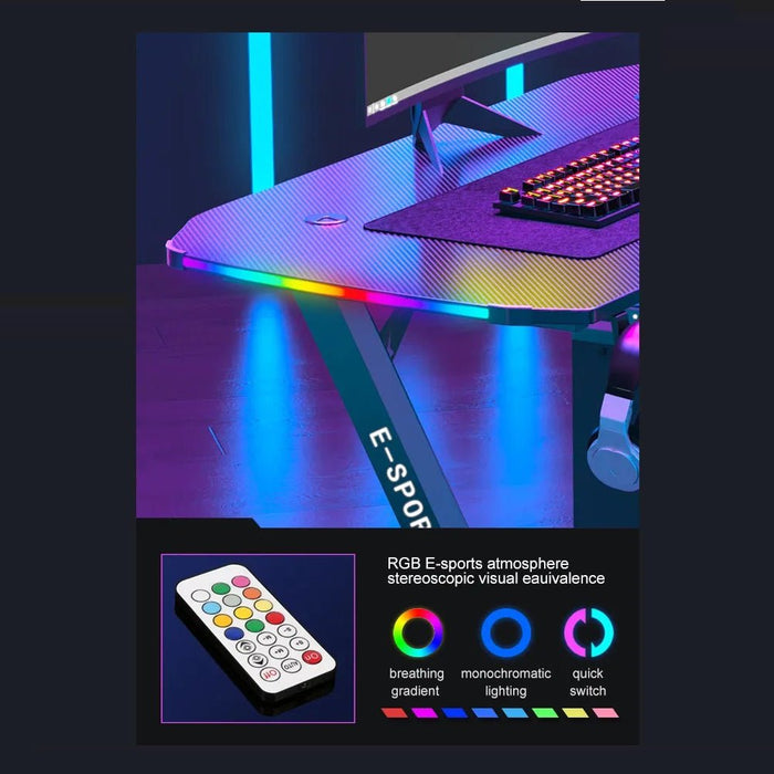 140Cm New Arrive Computer Table Z Shaped Gaming Desk With Rgb Led Lights Gaming Tables