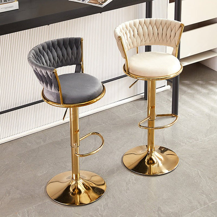 2X Height Adjustable Swivel Bar Stool Velvet Golden Base Barstools Chairs Padded Seat- Grey