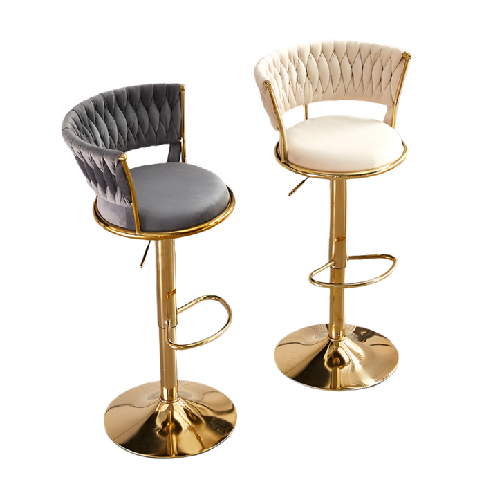2X Height Adjustable Swivel Bar Stool Velvet Golden Base Barstools Chairs Padded Seat- Beige