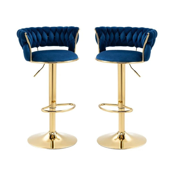 2 x Blue Velvet Seat Kitchen Breakfast Bar Stools Counter Height Barstools With Back Cushioned Chairs For Home Bar
