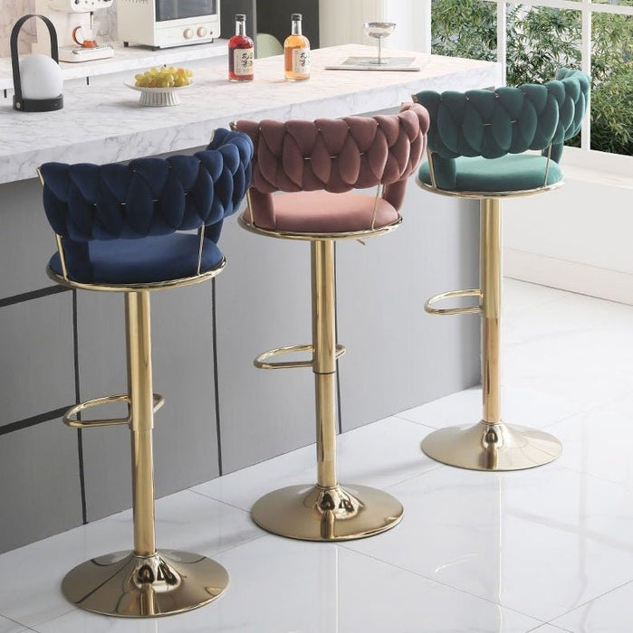 2 x Blue Velvet Seat Kitchen Breakfast Bar Stools Counter Height Barstools With Back Cushioned Chairs For Home Bar