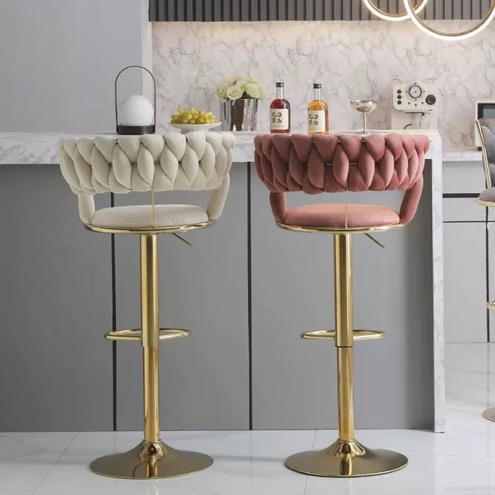 2 x Ivory Velvet Seat Kitchen Breakfast Bar Stools Counter Height Barstools With Back Cushioned Chairs For Home Bar