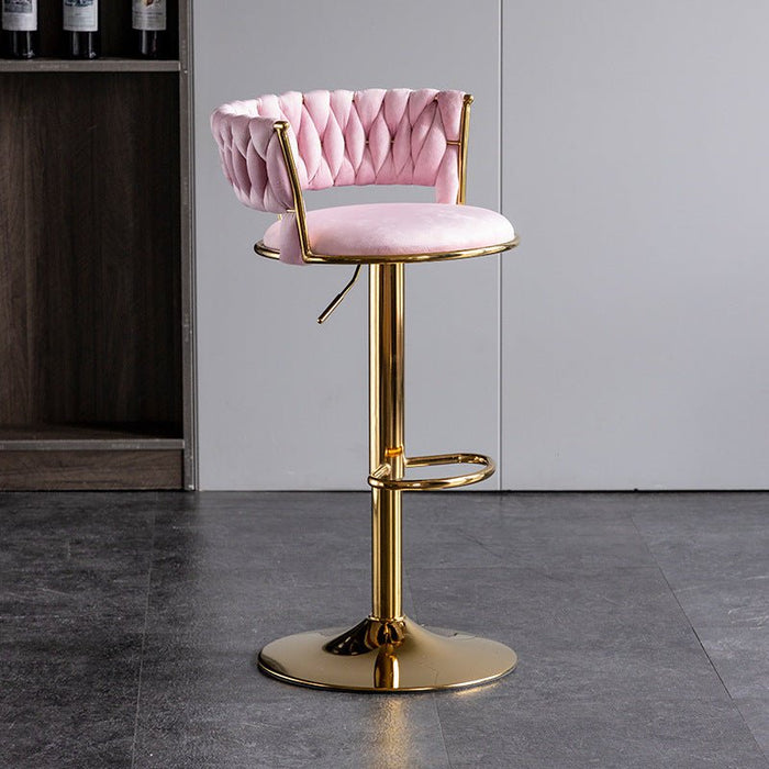 2 x Pink Velvet Seat Kitchen Breakfast Bar Stools Counter Height Barstools With Back Cushioned Chairs For Home Bar