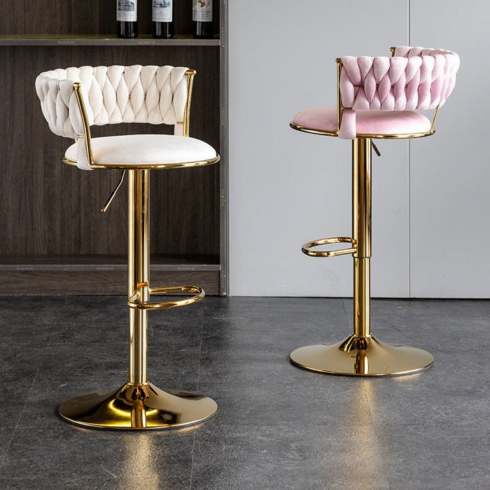 2 x Pink Velvet Seat Kitchen Breakfast Bar Stools Counter Height Barstools With Back Cushioned Chairs For Home Bar