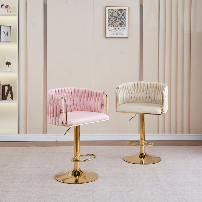 2X Height Adjustable Blue Swivel Bar Stool Velvet Golden Round Base Barstools Chairs