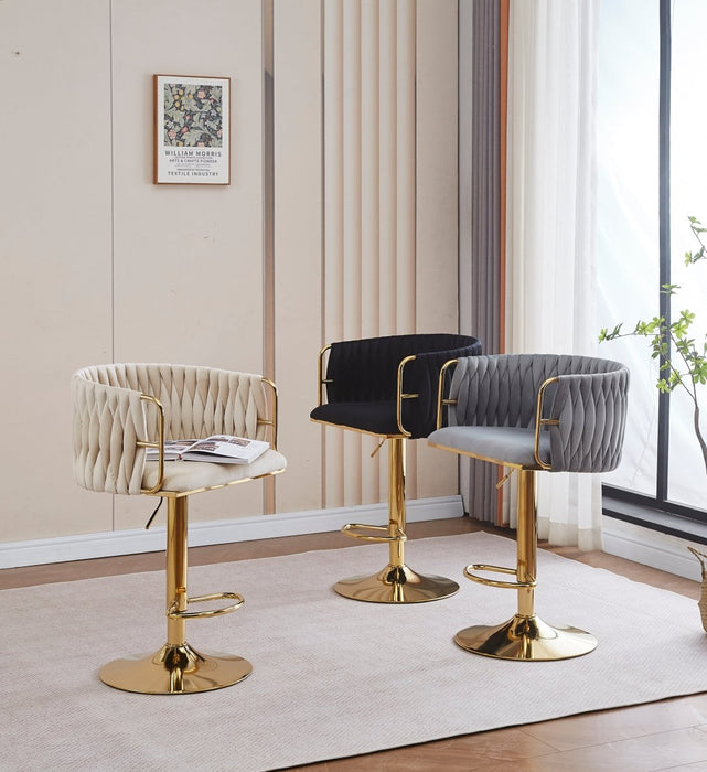2X Height Adjustable Grey Swivel Bar Stool Velvet Golden Round Base Barstools Chairs