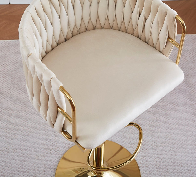 2X Height Adjustable Grey Swivel Bar Stool Velvet Golden Round Base Barstools Chairs