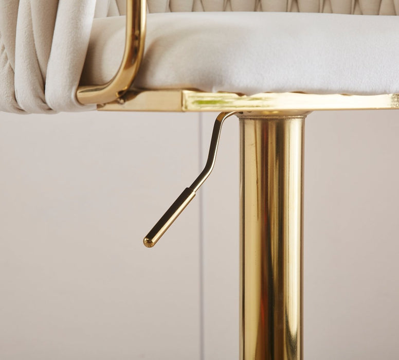 2X Height Adjustable Grey Swivel Bar Stool Velvet Golden Round Base Barstools Chairs