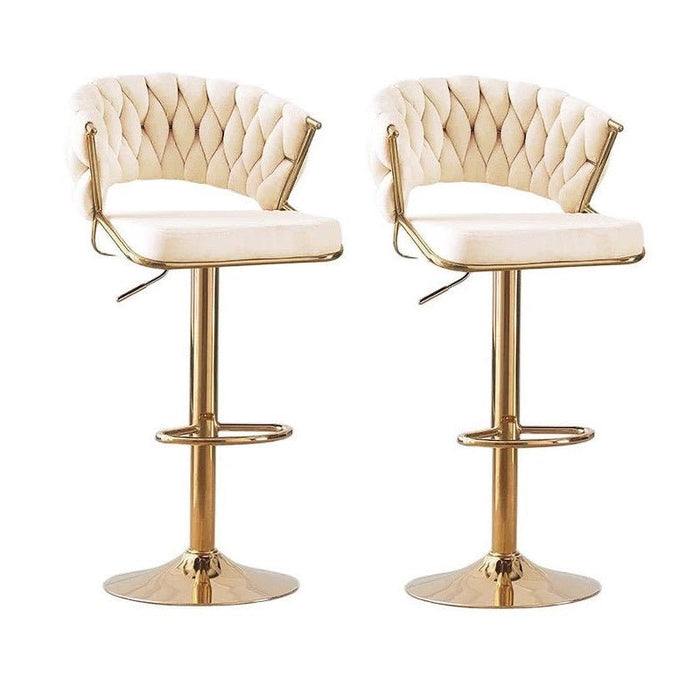 2X Height Beige Velvet Padded Golden Round Base Barstools Chairs